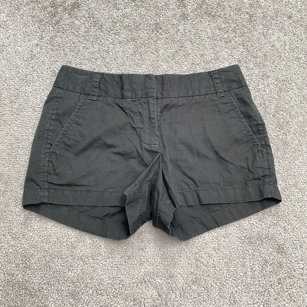 J. Crew Chino Broken-In Shorts Womens 00 Black Mid Rise Cotton Pockets Casual.
